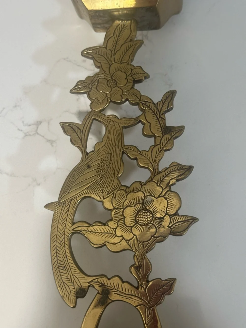 Brass Bird & Floral Candlestick Pair - Gold Decorative Home Accents